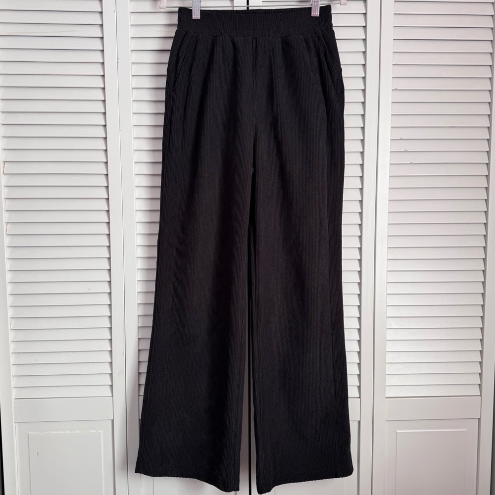 Halara High Waist Wide Straight Leg Mop Corduroy Like Casual Pants Black Small - Picture 4 of 10